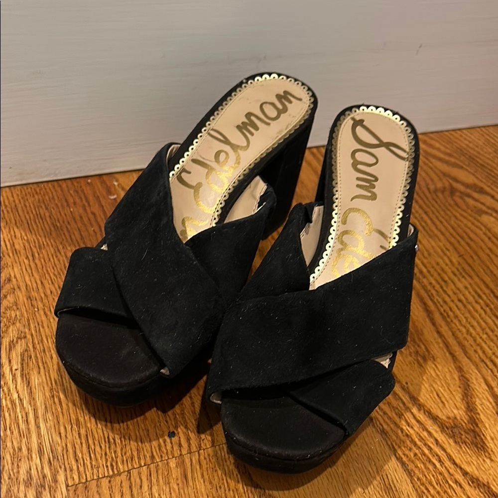 Sam Edelman Black Mules with Cross-Strap Design